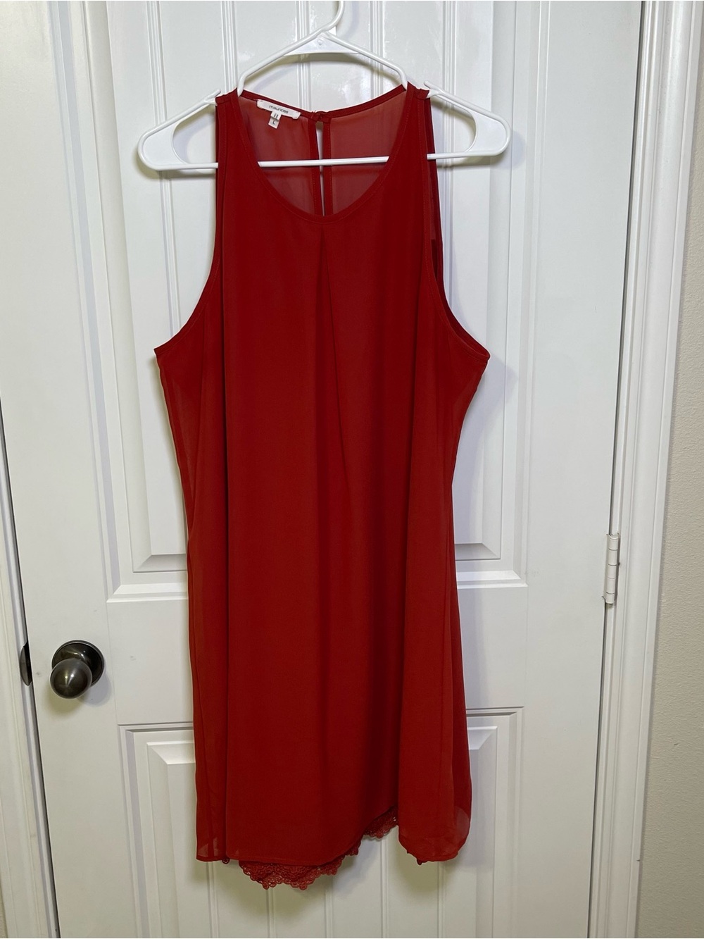 Maurices Women’s Large Rust Red Sleeveless Dress Fully Lined Embellished Hem
